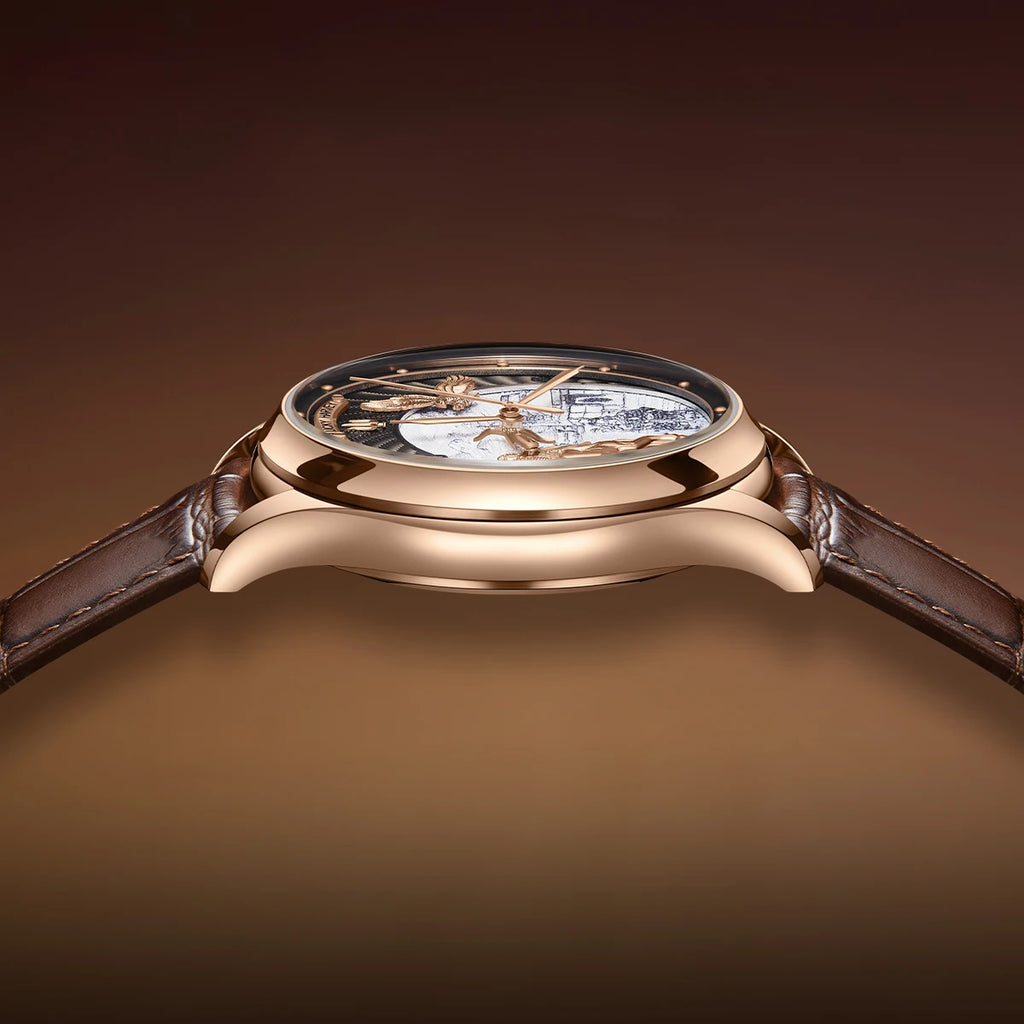Lucky Harvey 3D Hero Genghis Khan Chiming Watches Guilloché Relief Dial Motion Movement Limited Automatic Mechanical Wristwatch
