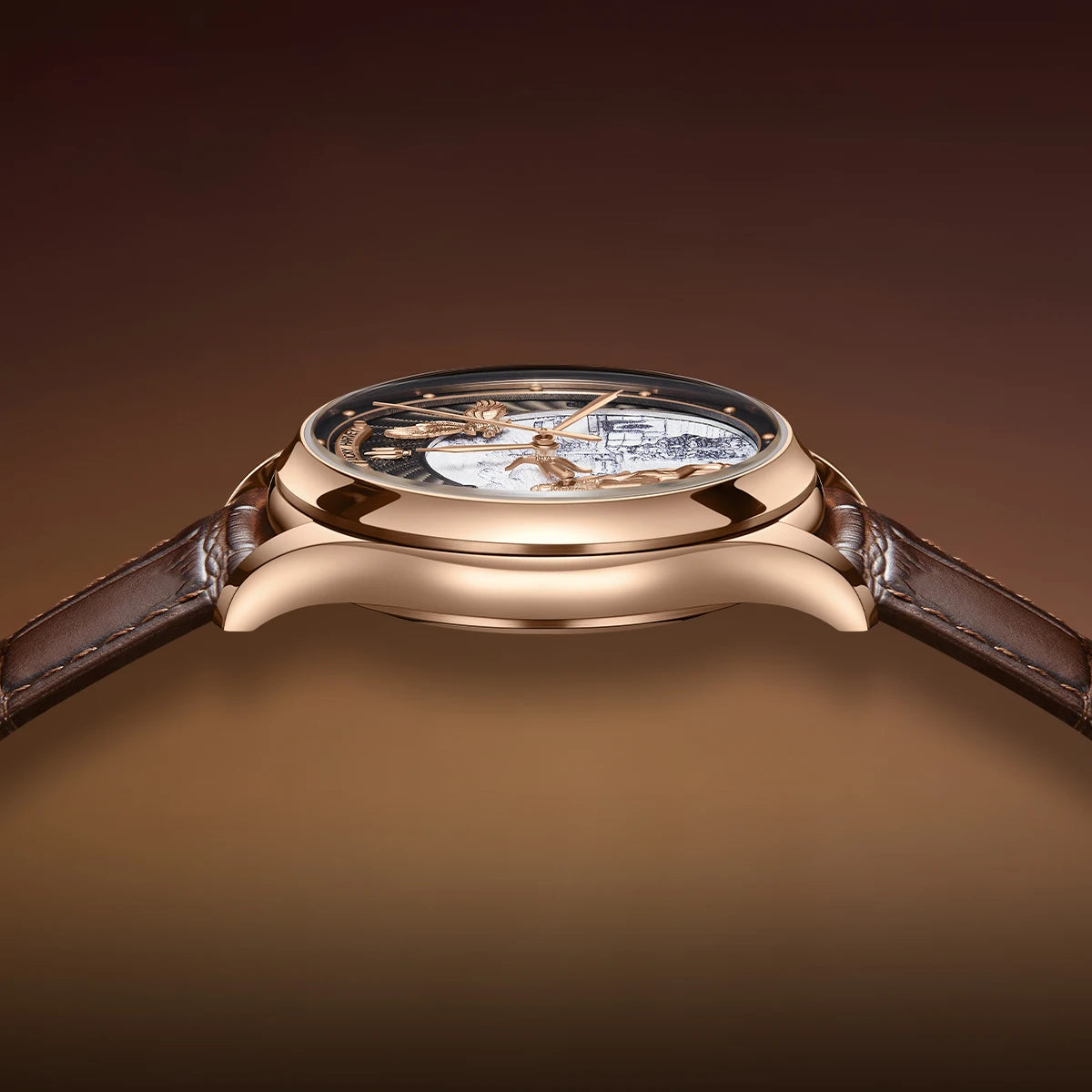 Lucky Harvey 3D Hero Genghis Khan Chiming Watches Guilloché Relief Dial Motion Movement Limited Automatic Mechanical Wristwatch