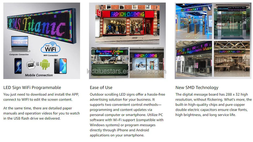US 110V P10/P5/P6 Light Emitting Diode Display Panel Signage Restaurant Store IP65 Shopping Center Programmable Mobile