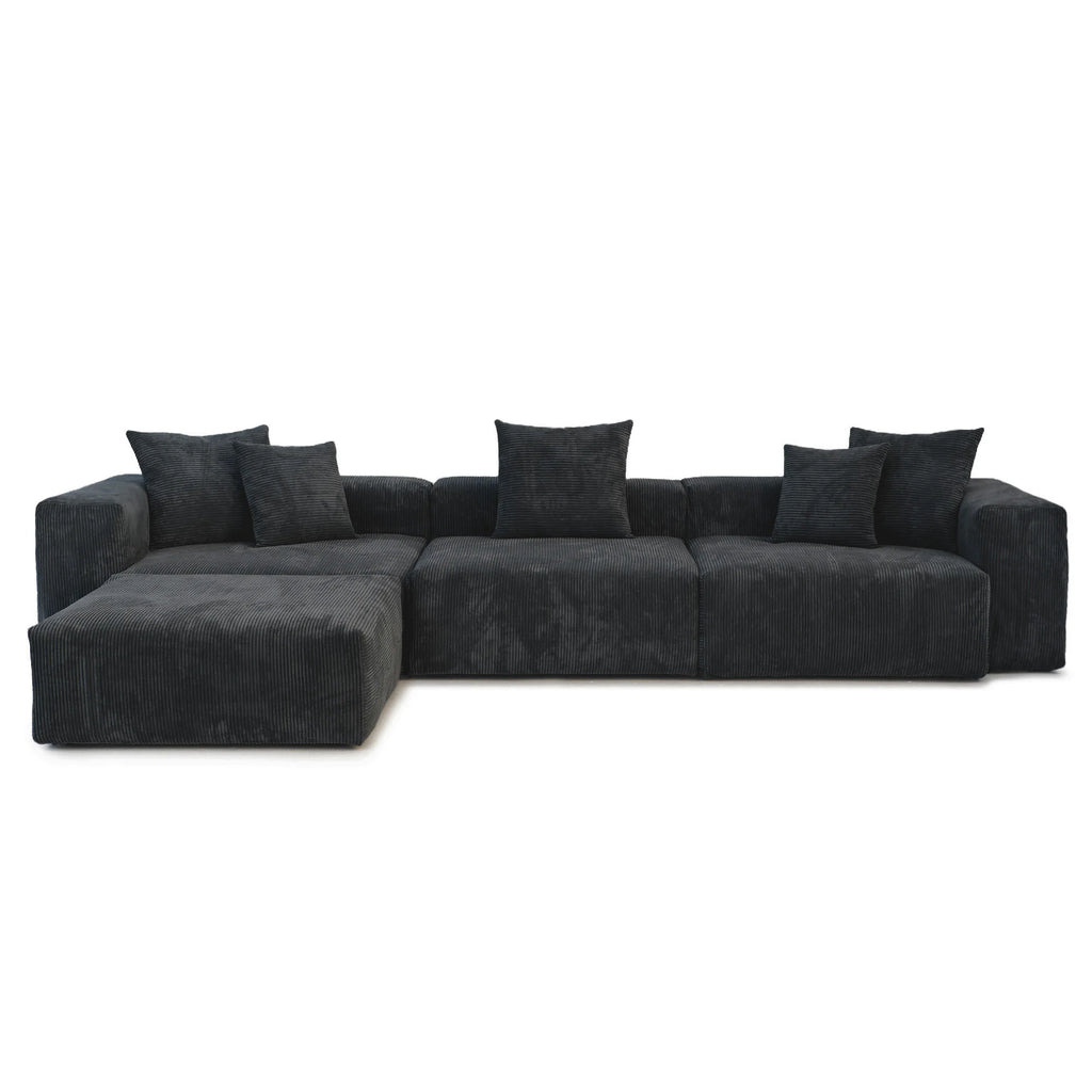 Sdorens 141.73'' L Shape Sectional Sofa Corduroy Fabric Couches Oversized 3 Seater Couch with 1 Ottomans for Living Room Set