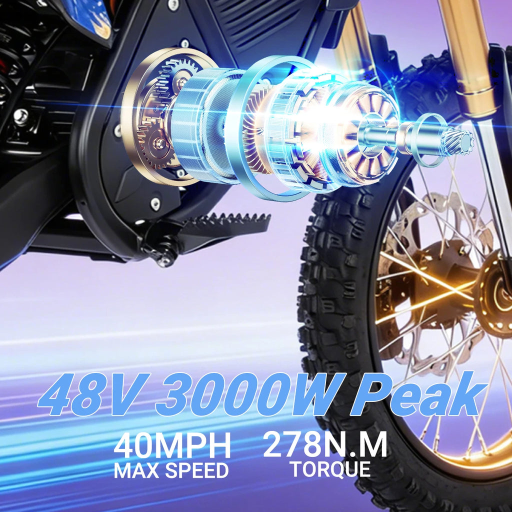 Zonveer DX1 3000W Peak Electric Dirt Bike for Adults, 998.4WH Battery, 40MPH Off-Road Electric Motorcycle, Hydraulic Brakes