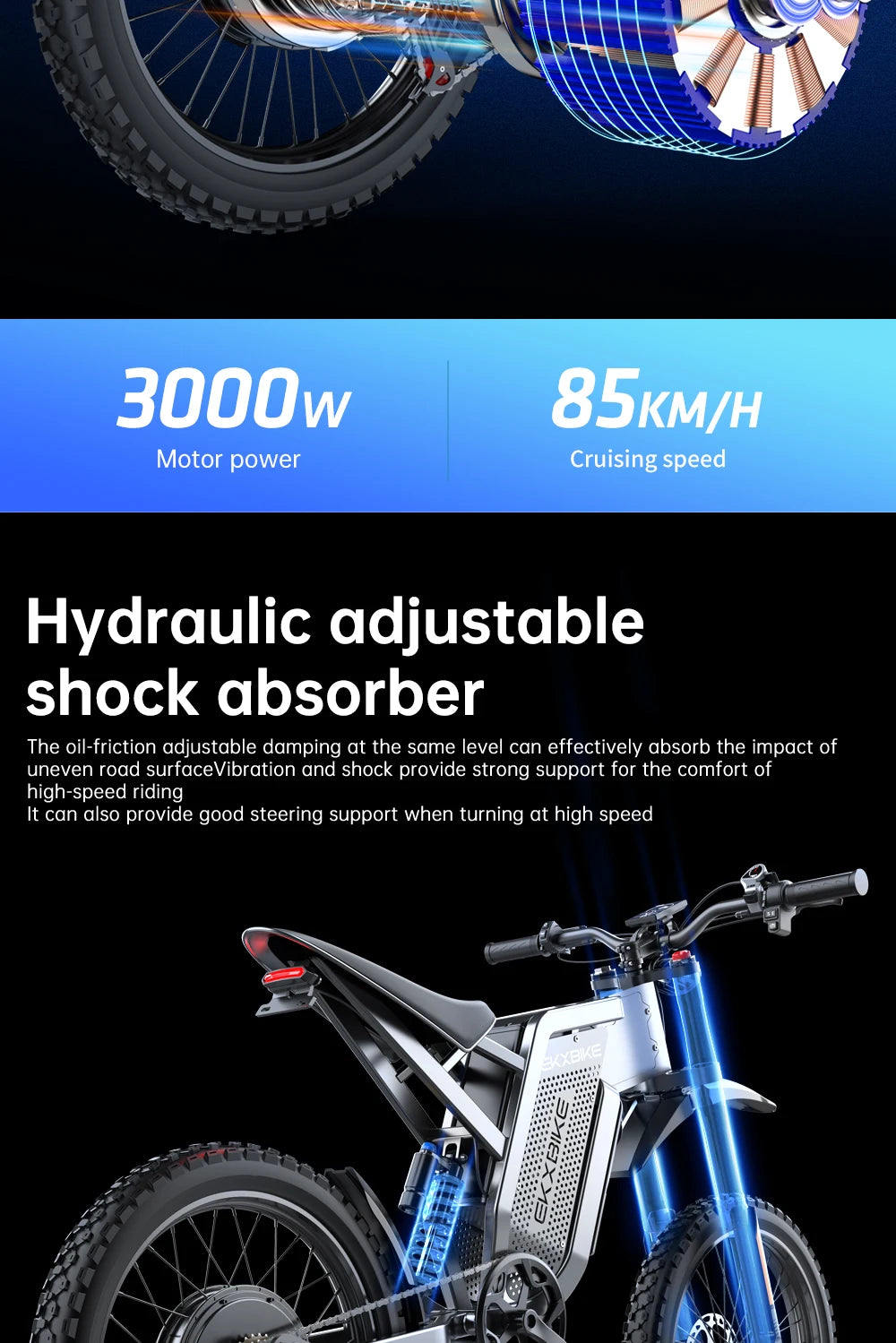 EKX X21 Max Electric Motorcycles 6000W Brushless Gearless Motors 60V30AH Lithium Battery Speed 85Kmh Adult Off Road MTB Ebike