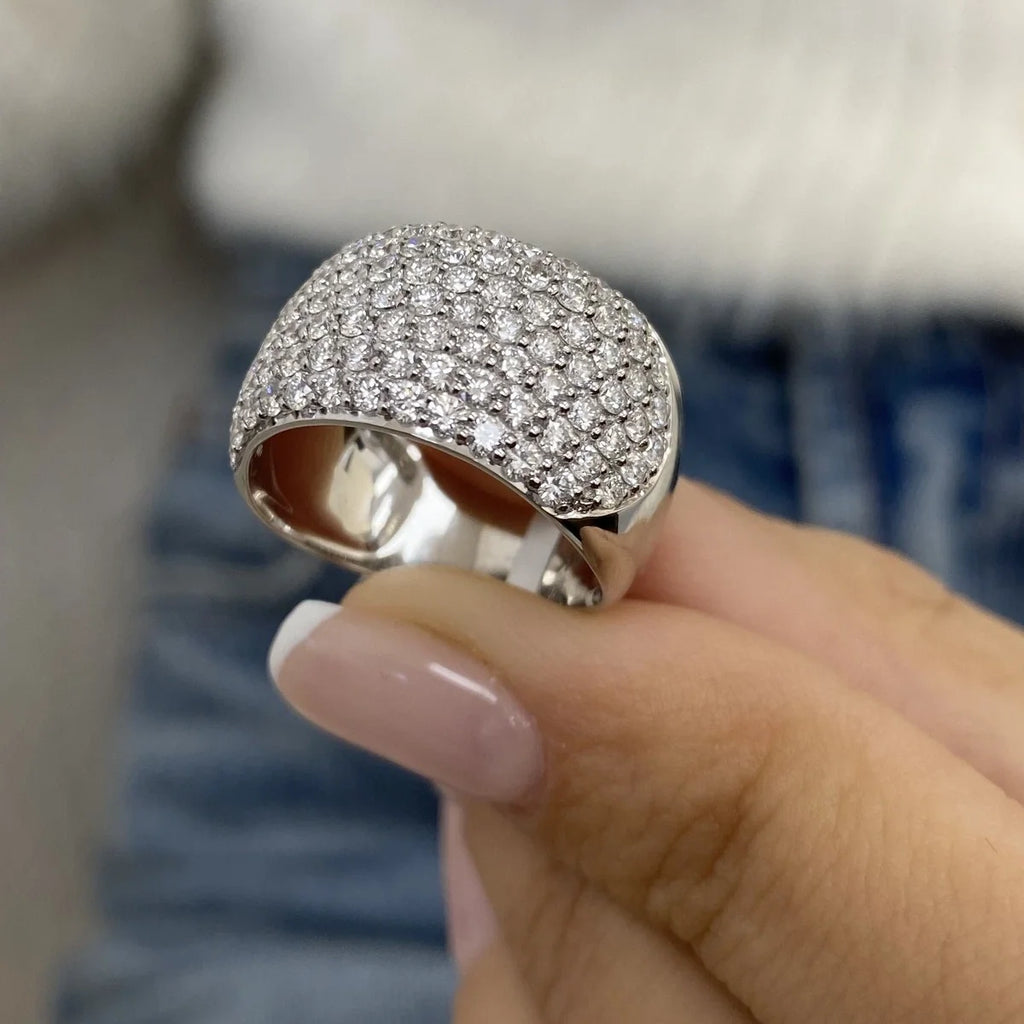 Platinum 950 Dome Ring Round Lab Grown Diamond Micropave Set DEF VS-VVS 1.9CTW Men Wedding Band High Quality Jewelry