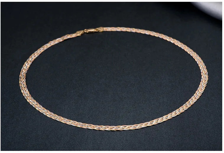 Necklace For Women Men Unisex 18K Pure Gold Weaving Chain Flat wide chain Knitted Chains Necklace Choker Vintage Collares Mujer