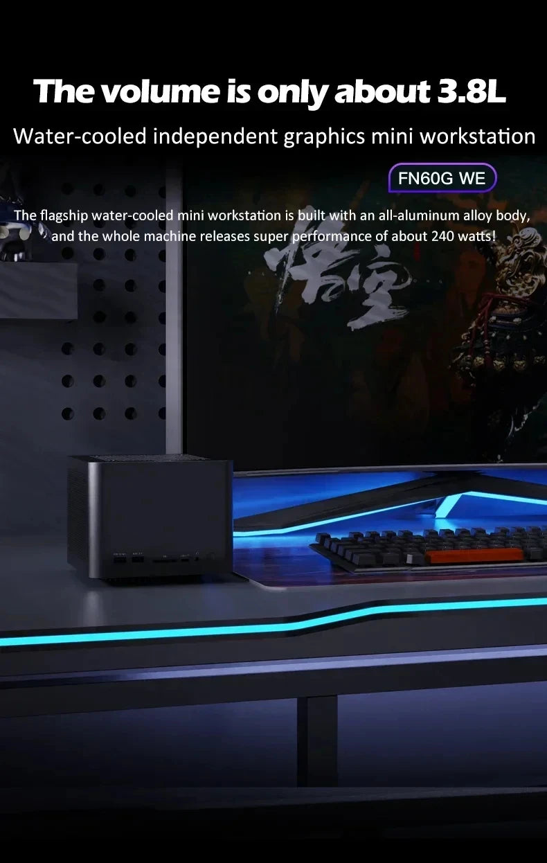 FEVM FN60G WE Core i5-14600KF RX 6600M/RTX 4060 Dedicated Card Water Cooled Mini PC Host DDR5 PCIe3.0 SSD WiFi BT Gamer Computer