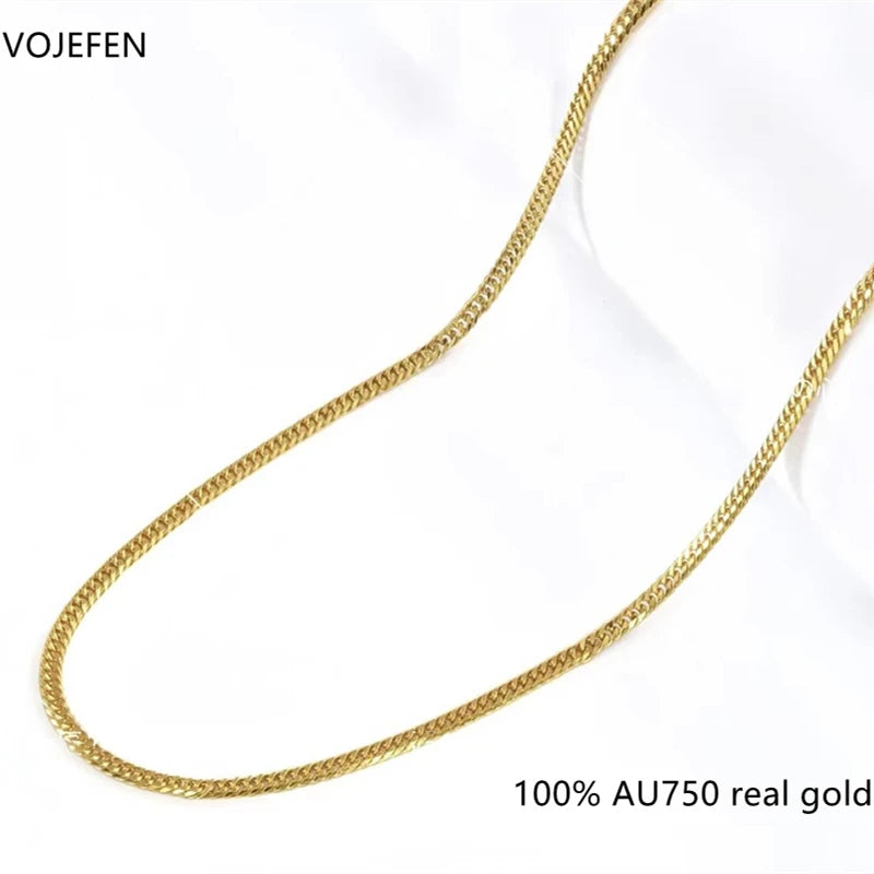 VOJEFEN AU750 Gold Cuban Necklace Jewelry Genuine For Women/Men Pure Gold 3MM Chain Neck Jewel 2026 Brand Luxury Quality Choker