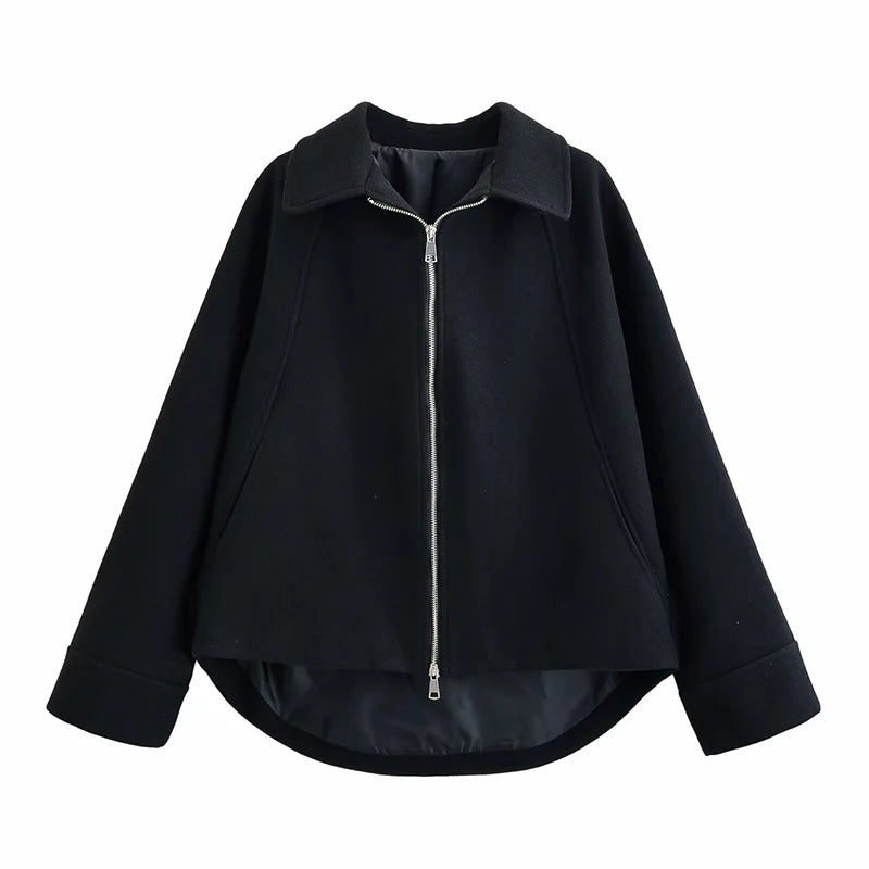 Women Woolen Jacket 2025 Autumn Winter Lapel Long Sleeve Women's Coat Zipper Loose Female Casual Outerwear Retro Lady Tops ﻿