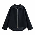 Women Woolen Jacket 2025 Autumn Winter Lapel Long Sleeve Women's Coat Zipper Loose Female Casual Outerwear Retro Lady Tops ﻿