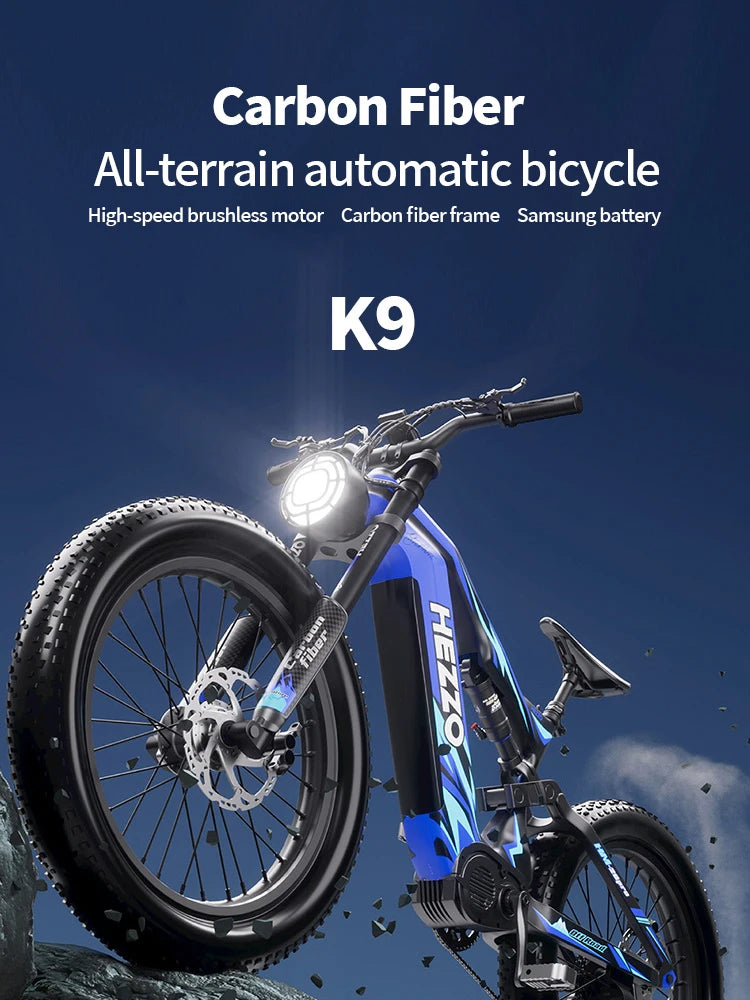 52V 1000W Carbon Fiber E-Bike Mid-Drive Electric Bicycle with 21Ah Lithium Battery Wide-Tire 9-Speed Eco-Friendly Bike