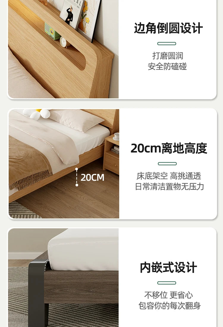 Nordic Luxury Bed Frames Wood High End King Size Low Price Double Bed Frames Headboard Lit Deux Place Furniture For Bedroom