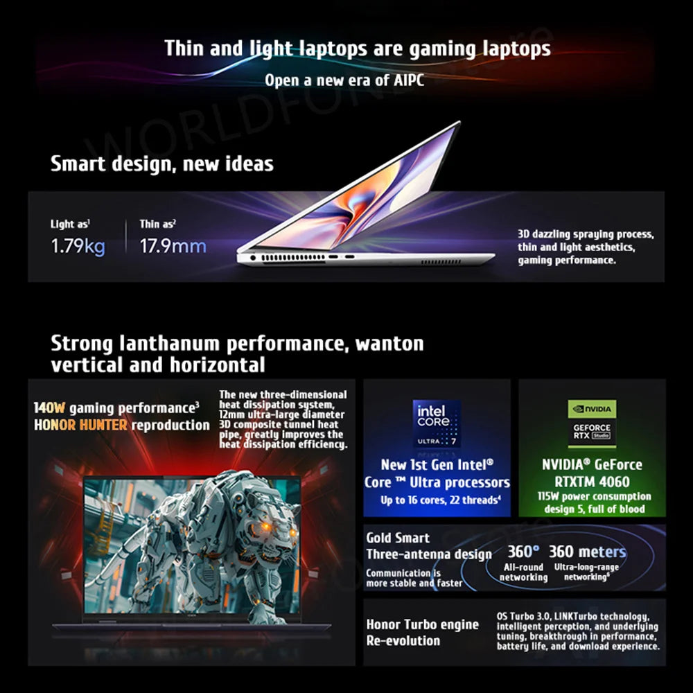 HONOR MagicBook Pro 16 HUNTER Gaming E-Sports Laptop Ultra5/Ultra7 24G/32GB 1TB RTX4060 165Hz 3K Screen Notebook IPS 16" PC