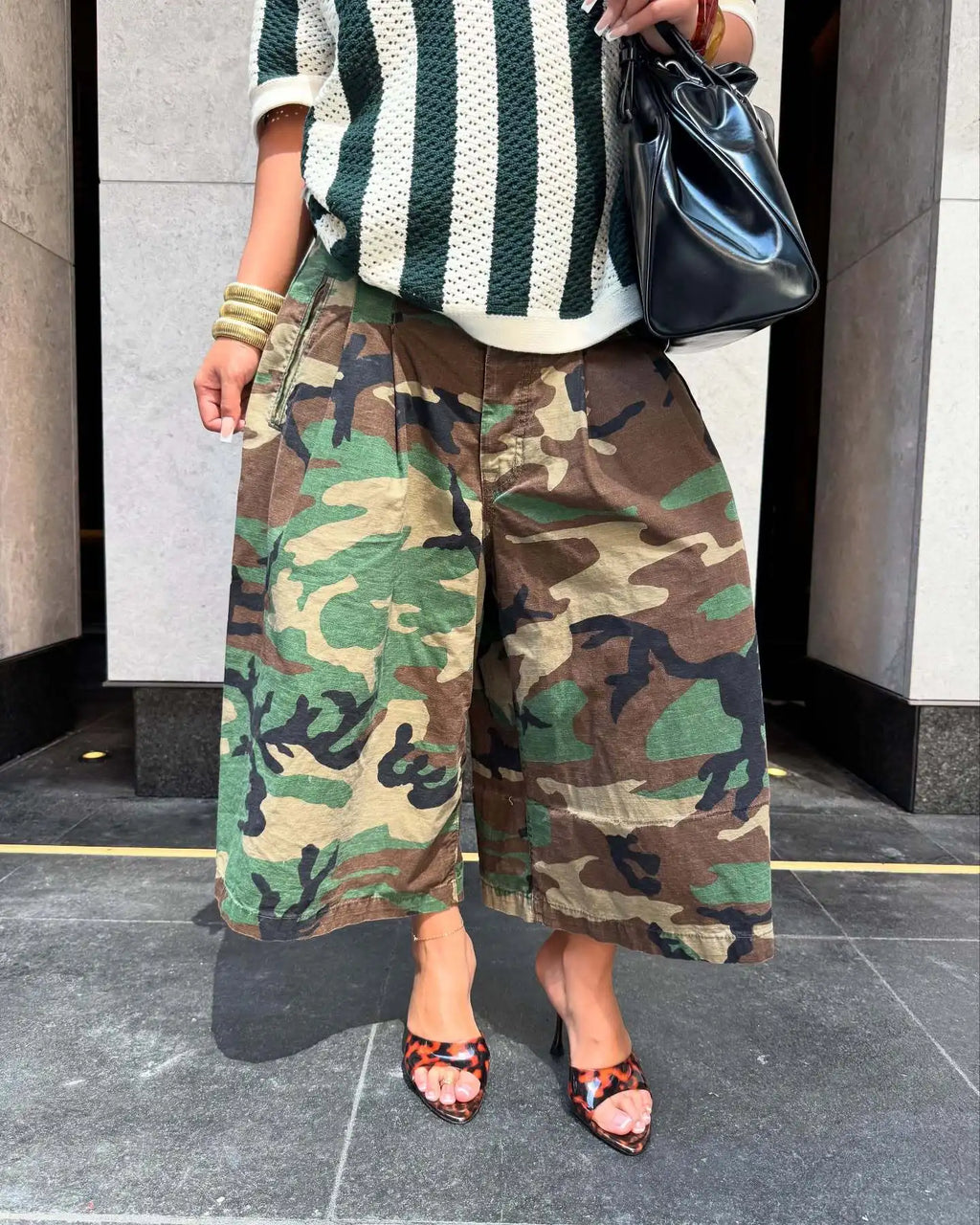 Women's Camouflage Wide Leg Pants Loose Casual High Waist Vintage Pockets Cropped Pants 2025 Fashion Harajuku Capris