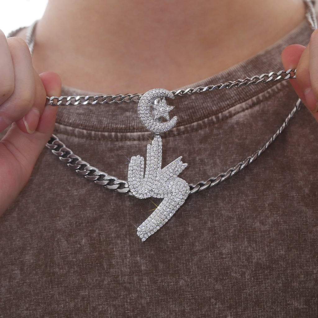 Provence jewelry 925 Sterling silver pendant Letter VS star moon lab diamond pendant for men rock hiphop jewelry boyfriend gift