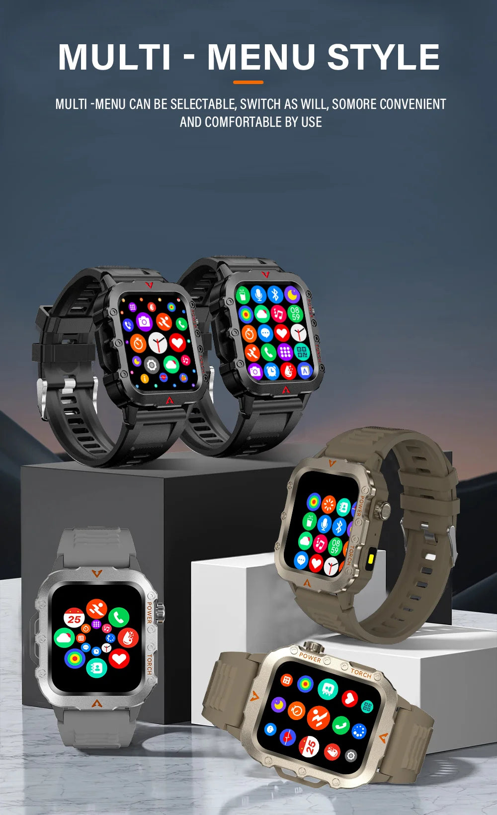 SmartWatch Men Militray Outdoor Sport GPS Fitness Tracker Heart Rate Smart Watch Waterproof New