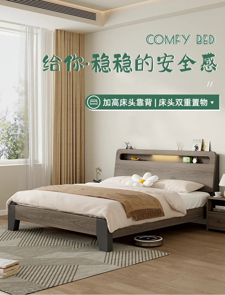 Nordic Luxury Bed Frames Wood High End King Size Low Price Double Bed Frames Headboard Lit Deux Place Furniture For Bedroom