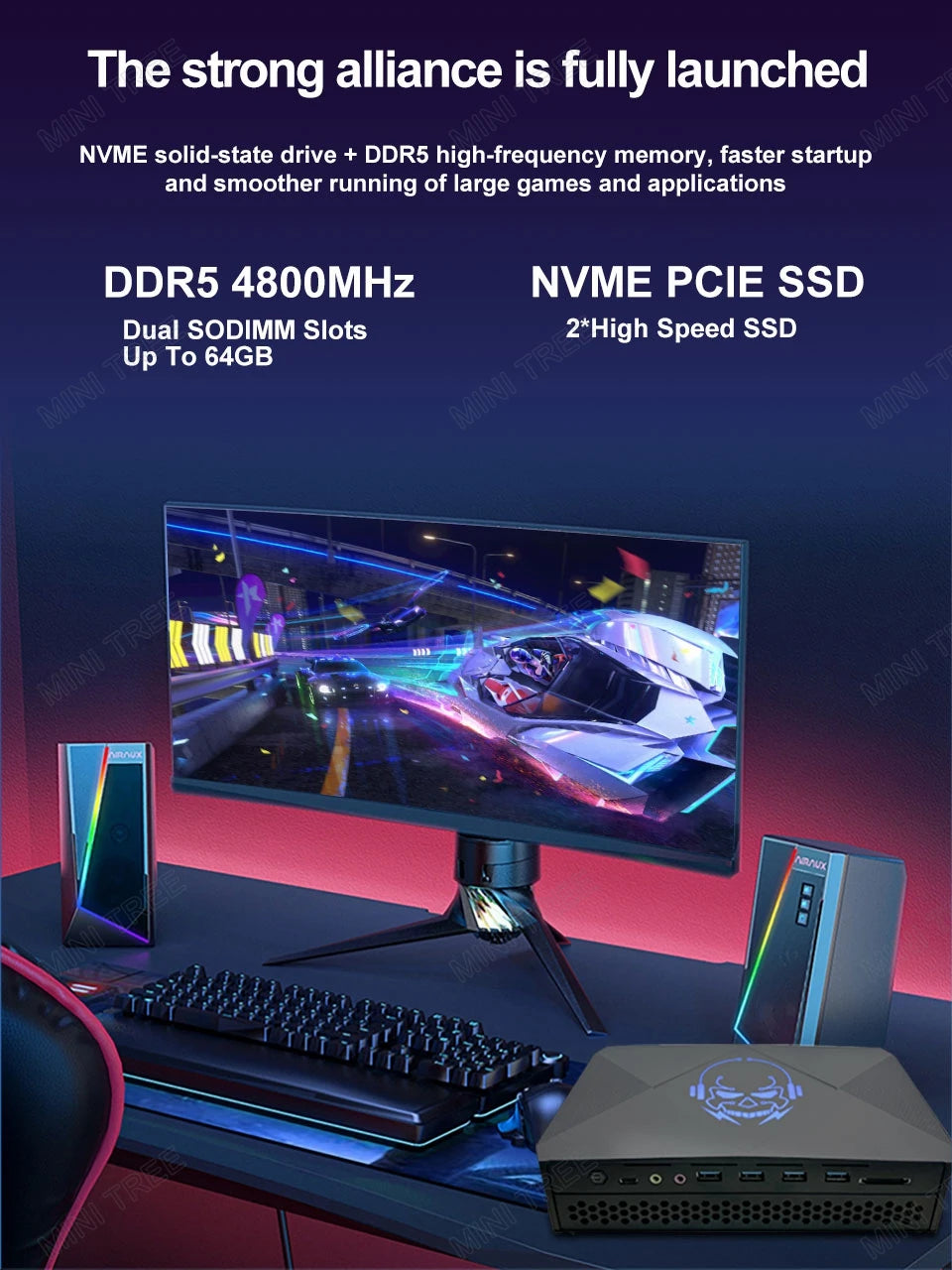 14th Intel Core i9 12900HX 14900HX 12650HX Gaming Mini PC NVIDIA GeForce RTX 4060 8G GDDR6 2xDDR5 NVME 3xHDMI2.0 USB-C Windows11
