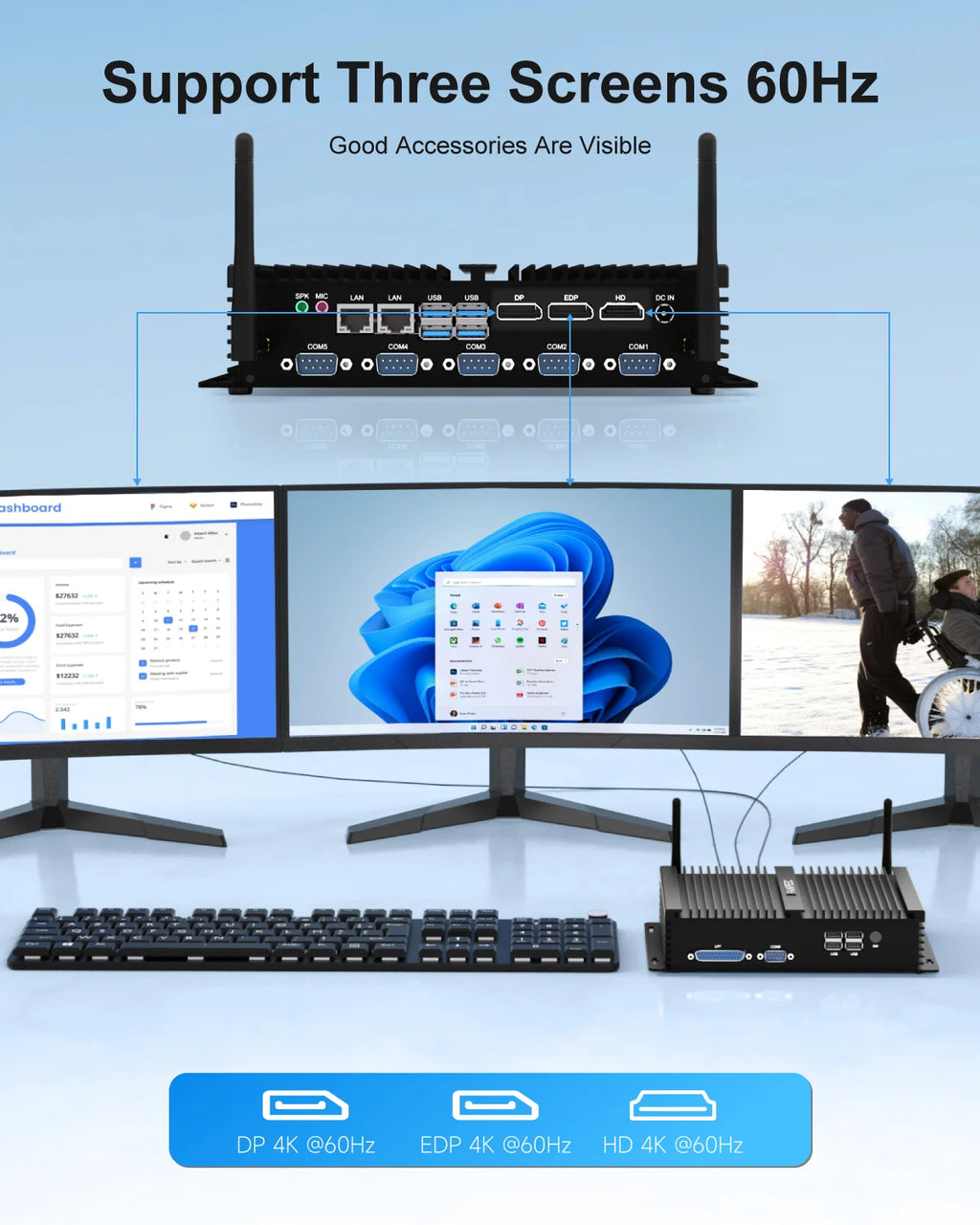 Hystou Industrial Mini Desktop PC i5 8250U i7 8550U Three Displays LPT Printing Port 8USB Tiny Computer Factory Lower Price