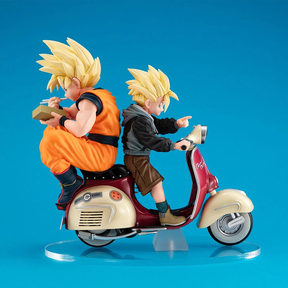 Original in Stock MegaHouse Dragon Ball Z - Son Gohan SSJ - Son Goku SSJ Desktop Real McCoy EX - & Bike Anime Figure Garage Kit