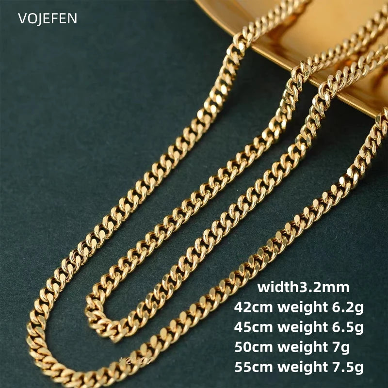 VOJEFEN Genuine 18K Gold Cuban Necklace Jewelry For Women/Men Fashion AU750 Pure Gold Chain Neck Choker Luxury Quality Jewel