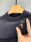 High quality men's round neck knitted sweater autumn winter new Korean style fashion cartoon embroidery thick casual pullover