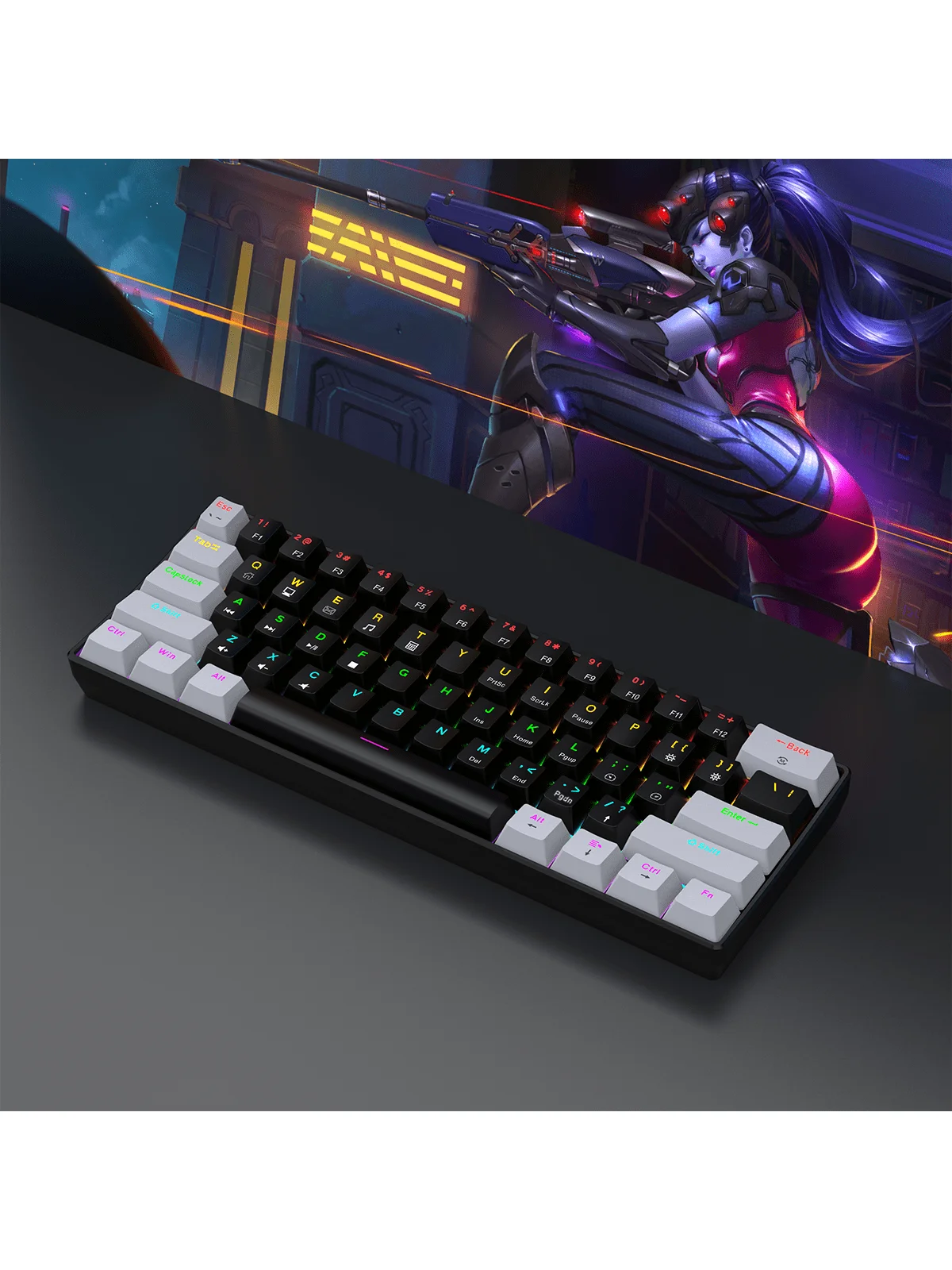 60% Wired Gaming Mechanical Keyboard RGB Backlit Ultra Compact Mini Layout for PC/Mac Gamers And Typists Easy Travel Design