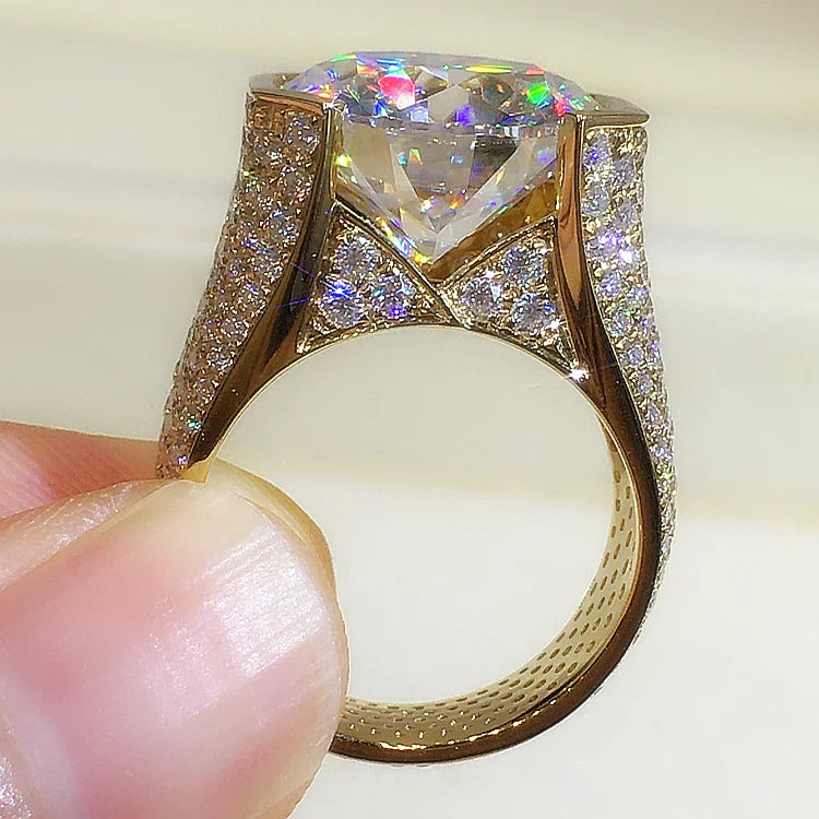 Custom Real 9K Yellow Gold Ring Men Engagement Anniversary Party Wedding Ring Round Moissanite Diamond Luxury 6 7 8 9 10 Carat