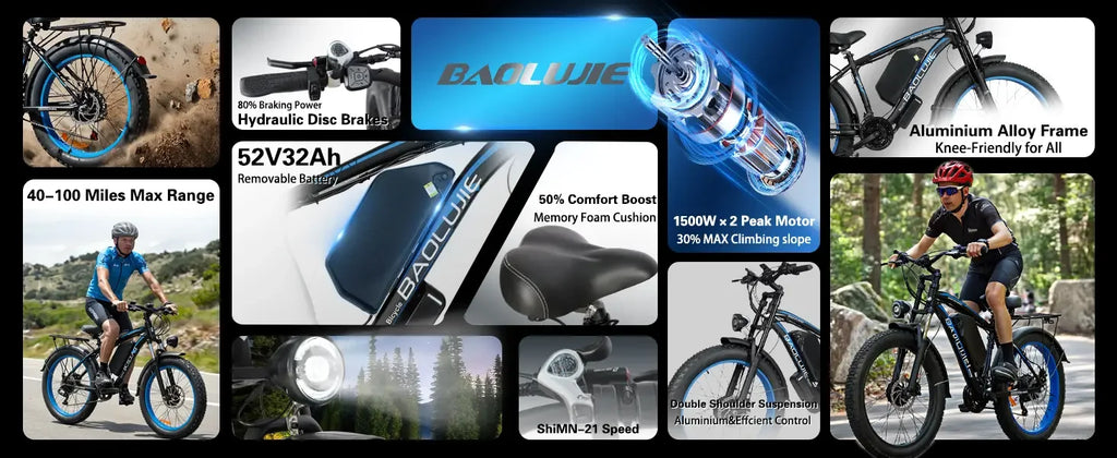 BAOLUJIE 2602 Electric Bicycle for Adults Peak 5000W Dual-Motor E-bike 26*4 Inch Fat Tire 38MPH Electric Bike【1 Year Warranty】