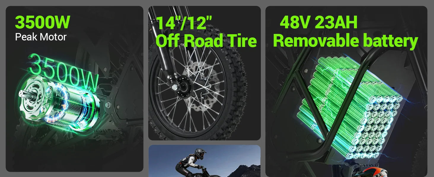Electric Dirt Bike VIPCOO H3 3500W 48V23AH Electric Motorcycle Fat Tire Nitrogen Suspension E Dirt Bike for Teens and Adults