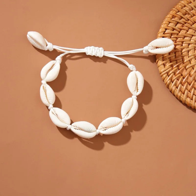 Coastal Stackables Set Adjustable Shell Pendant Necklace Handwoven Rope Bracelet Boho Beach Vacation Jewelry Gift