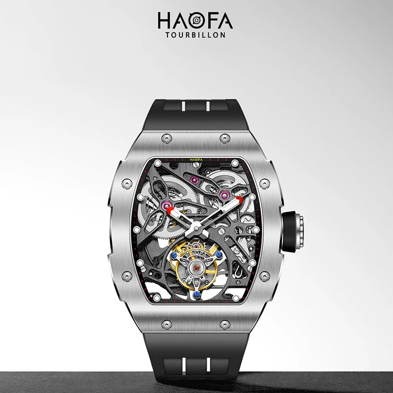 Haofa Automatic Tourbillon Movement Man Watch Flying Tourbillon Mechanical Stainless Steel Men's Luxury Watch Skeleton 1908