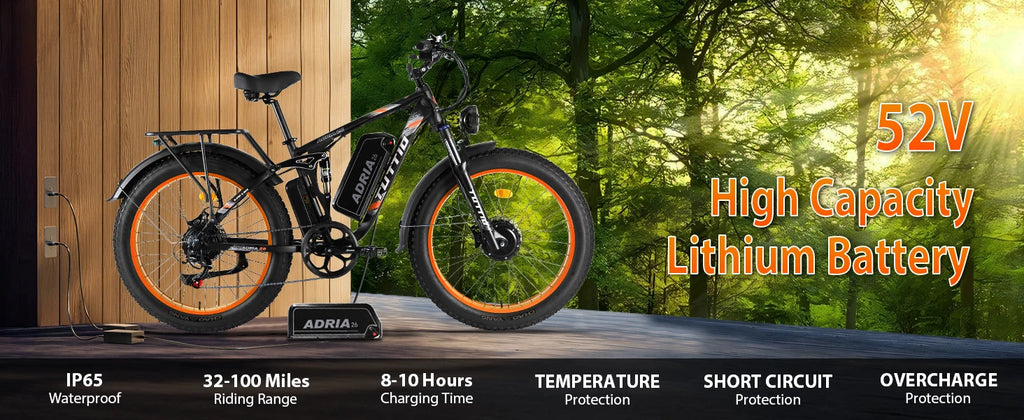 26 Dual Motor Electric Bike for Adults, 5000W Peak 210NM 40-46MPH Fast E-Bike, 52V 25AH Motorcycle, 32-90 Miles, 26