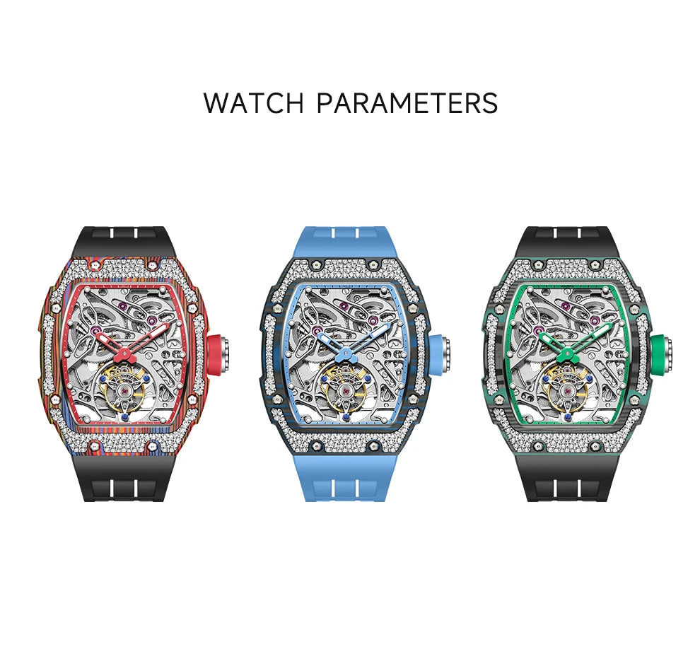 Haofa Automatic Tourbillon Man Watch Carbon Fiber Case Skeleton Mechanical Movement Men's Luxury Watch tourbillon reloj 1901-3