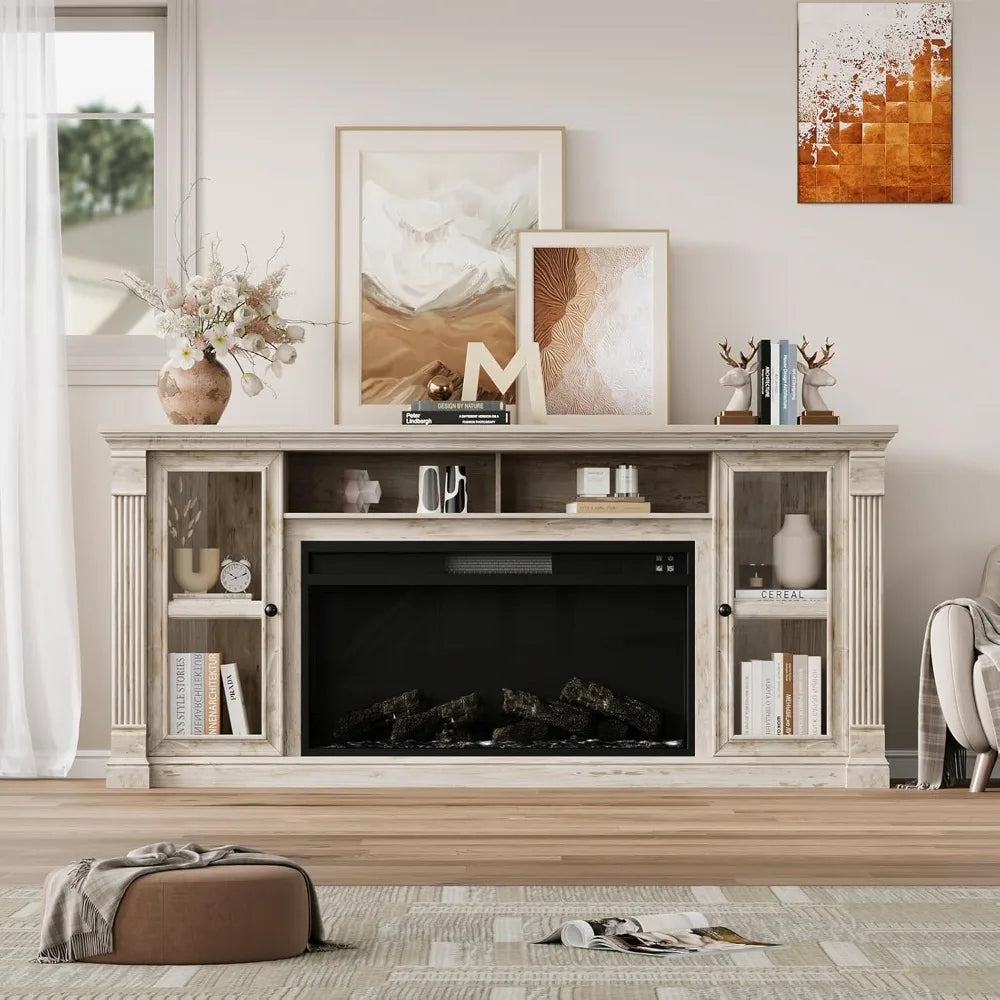 Farmhouse Style Highboy Entertainment Center TV Stand for up to 80'' TVs 70'' Modern with 36'' Electric Fireplace And，Customized