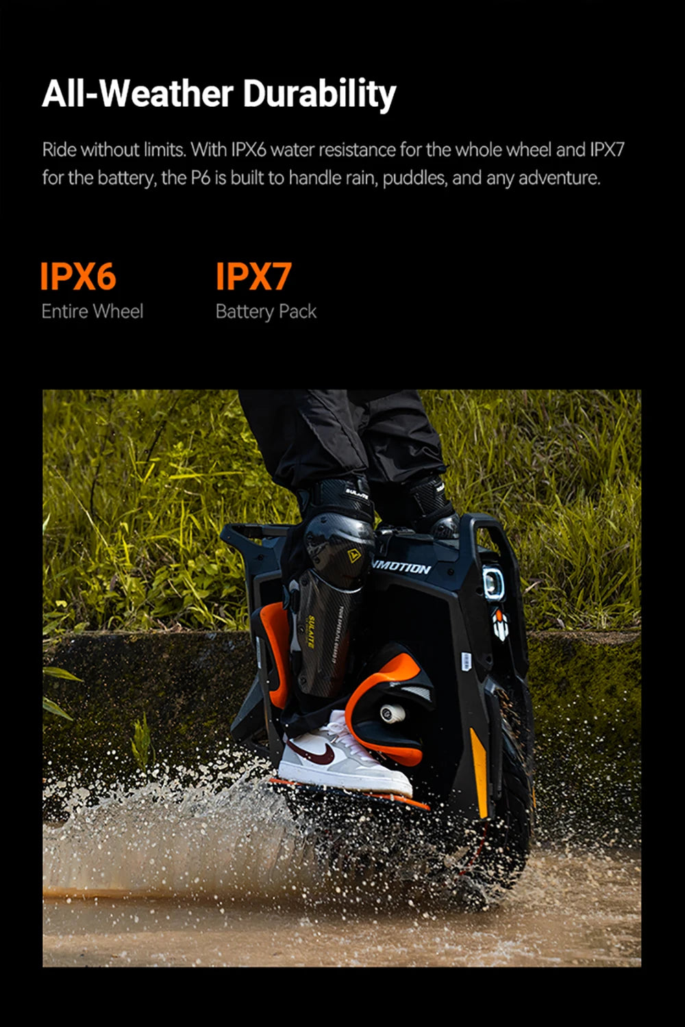 INMOTION P6 4200Wh 235.2V Battery 6000W Motor Electric Unicycle IPX6 Waterproof 150km/h Speed 150km Range 20inch 80/90-14 Tire