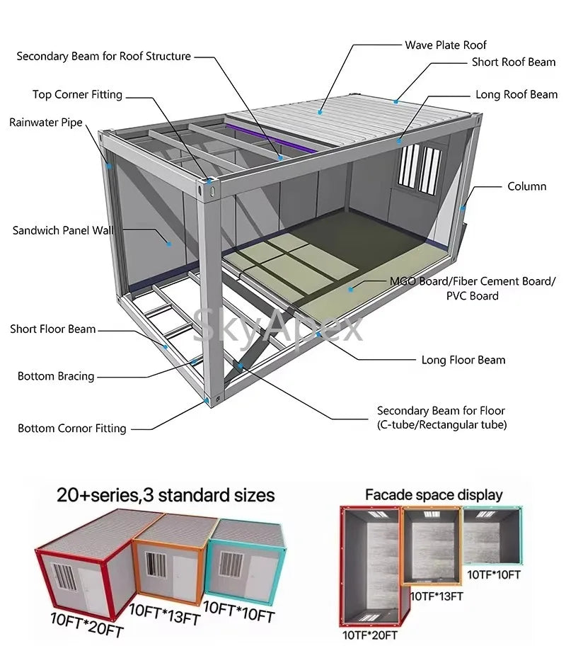 Customizable  High Quality  20Ft Prefabricated Expandable Container House Bathroom Kitchen Prefab Villa Portable Home Waterproof