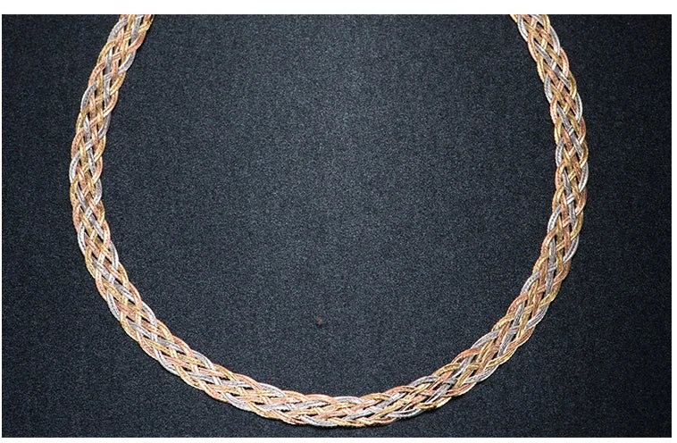 Necklace For Women Men Unisex 18K Pure Gold Weaving Chain Flat wide chain Knitted Chains Necklace Choker Vintage Collares Mujer