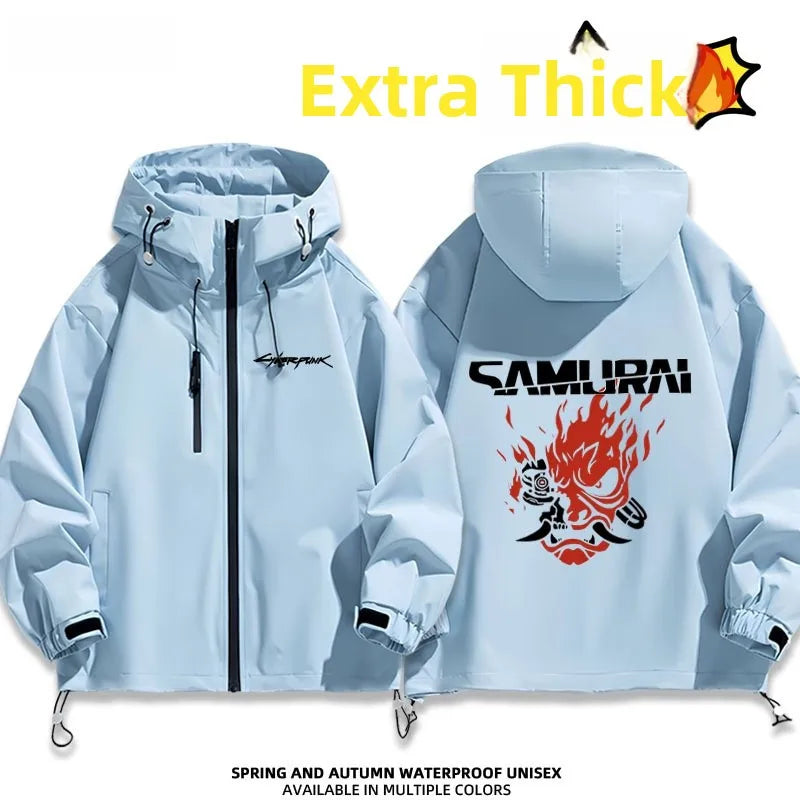 2077 Game Anime Surroundings Casual Men's Autumn Winter Thiened Faionable All-Match Hooded Jaet Waterproof Po...