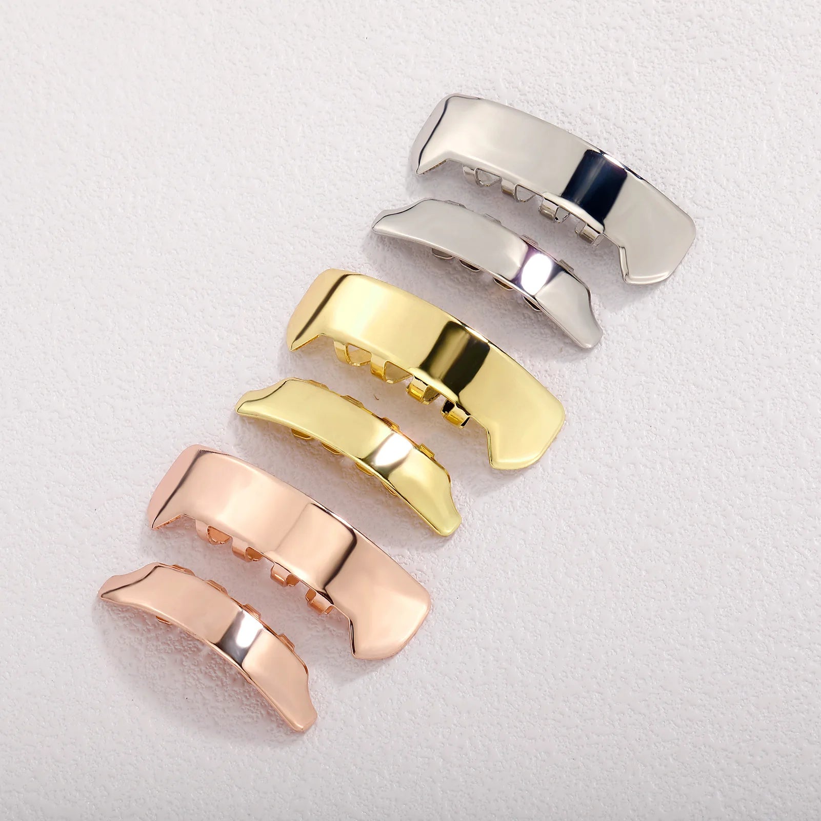 TOPGRILLZ Cyberpunk Square Glossy Tooth Grillz Braces Hip Hop Trapezoid 6 Top&6 Bottom Teeth Caps For Women Men Rapper Jewelry