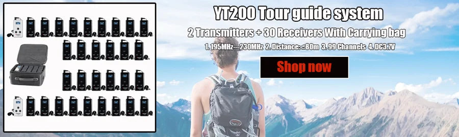 YARMEE Full Set Wireless Audio Tour Guide System  2 Transmitters +38 Receivers With Microphone Charger case