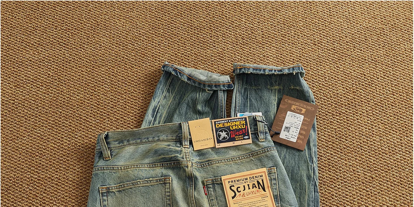 2025 Autumn New American Retro Heavyweight Ripped Denim Men's Fashion 100% Cotton Washed Old Straight Tapered Casual Jeans