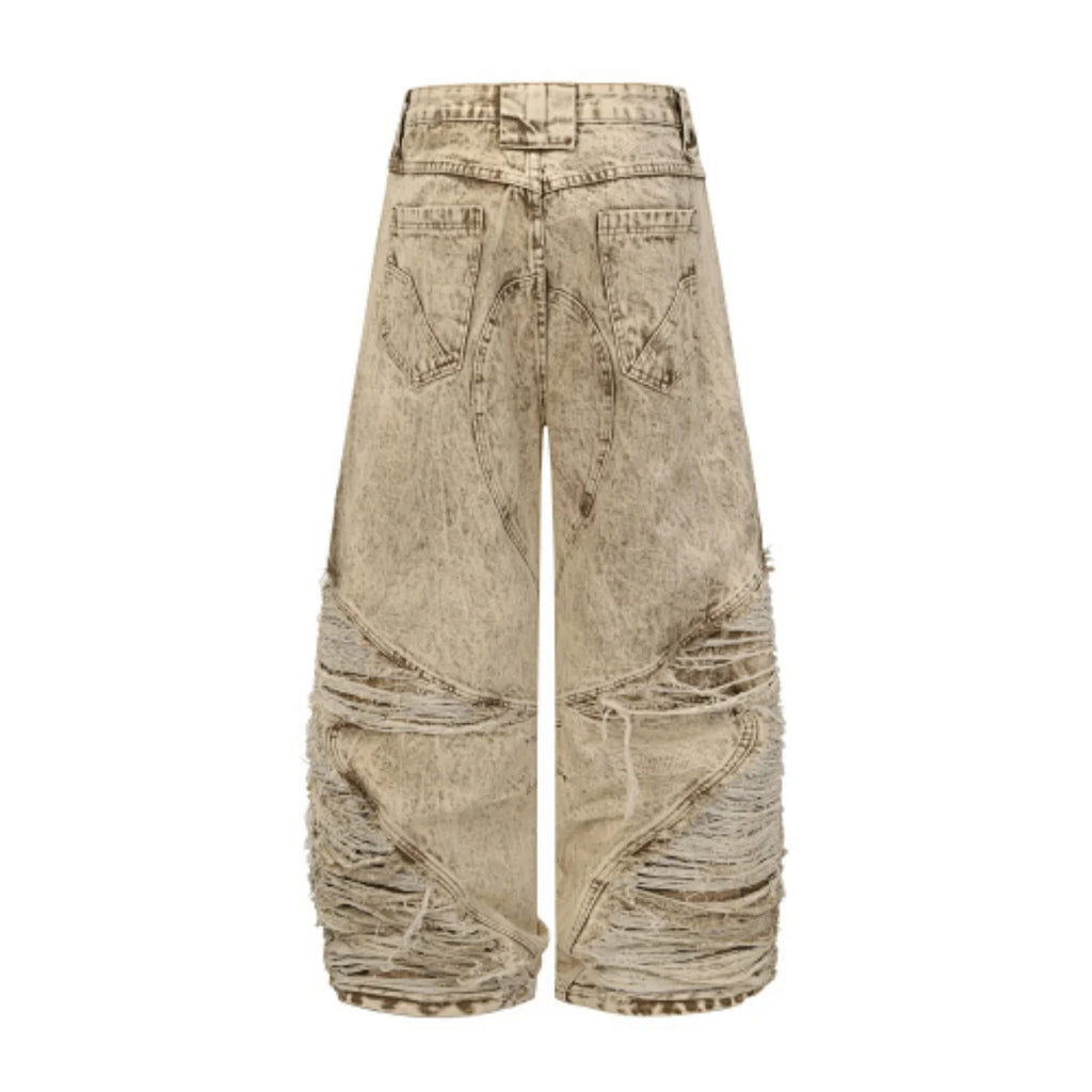2025 New Americantrendy street hip-hop style ripped wide-leg loose jeans