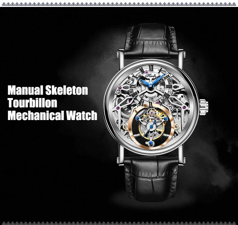 Haofa Tourbillon Watch for Men CNC Classical Texture Engraving Sapphire Manual Skeleton Movement Mechancial Watch Business 1602