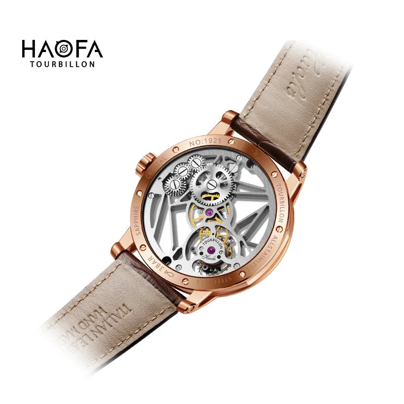 Haofa Skeleton Tourbillon Mechanical Man Watch 1925B Luxury Simple Hollow Tourbillon Movement Men Watches Business