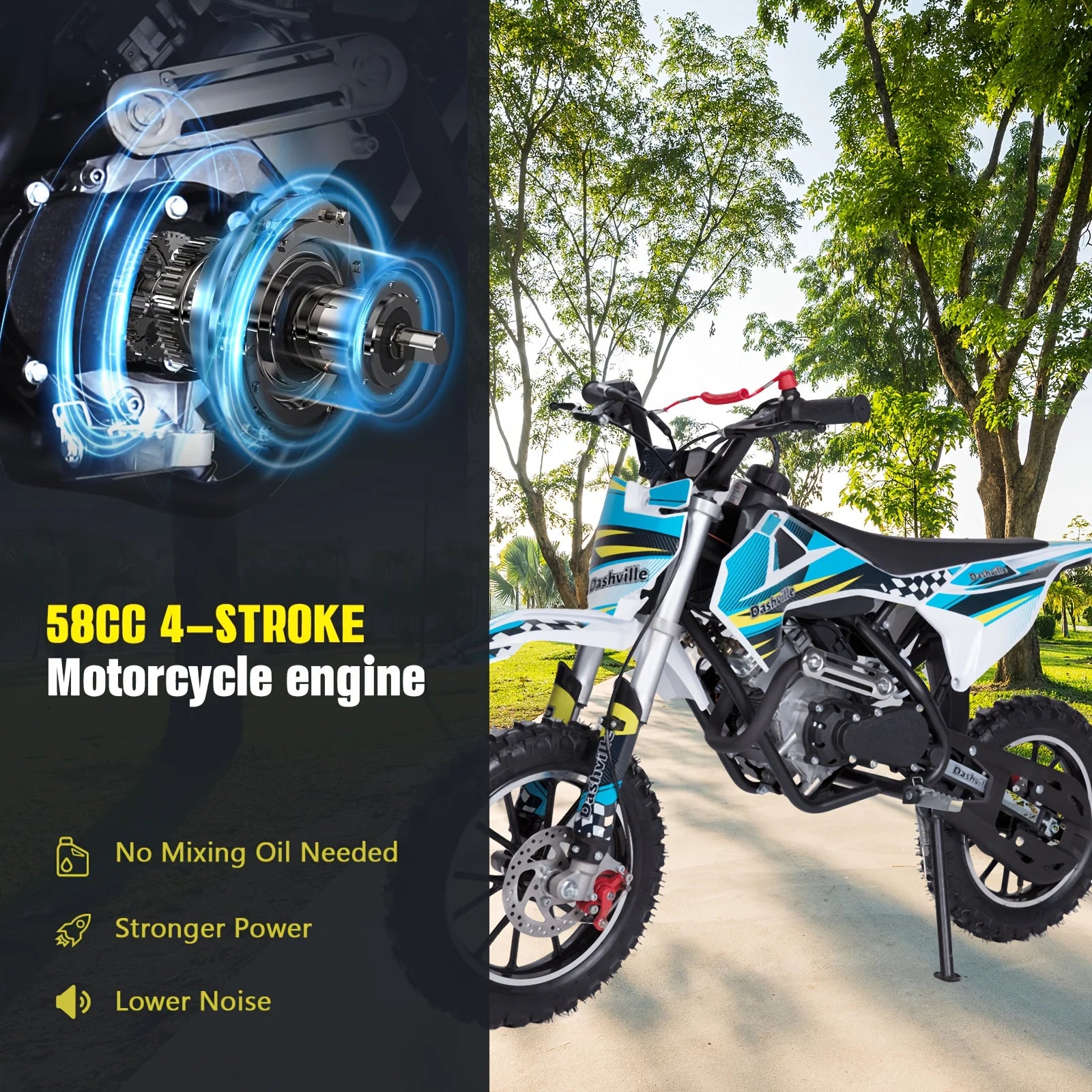 58Cc Dirt Bike, 4-Stroke Gas Powered Mini Pit Bike, Gas Dirt Bike for Children, Mini Motorcycle, Off-Road Bike, Holiday Present,