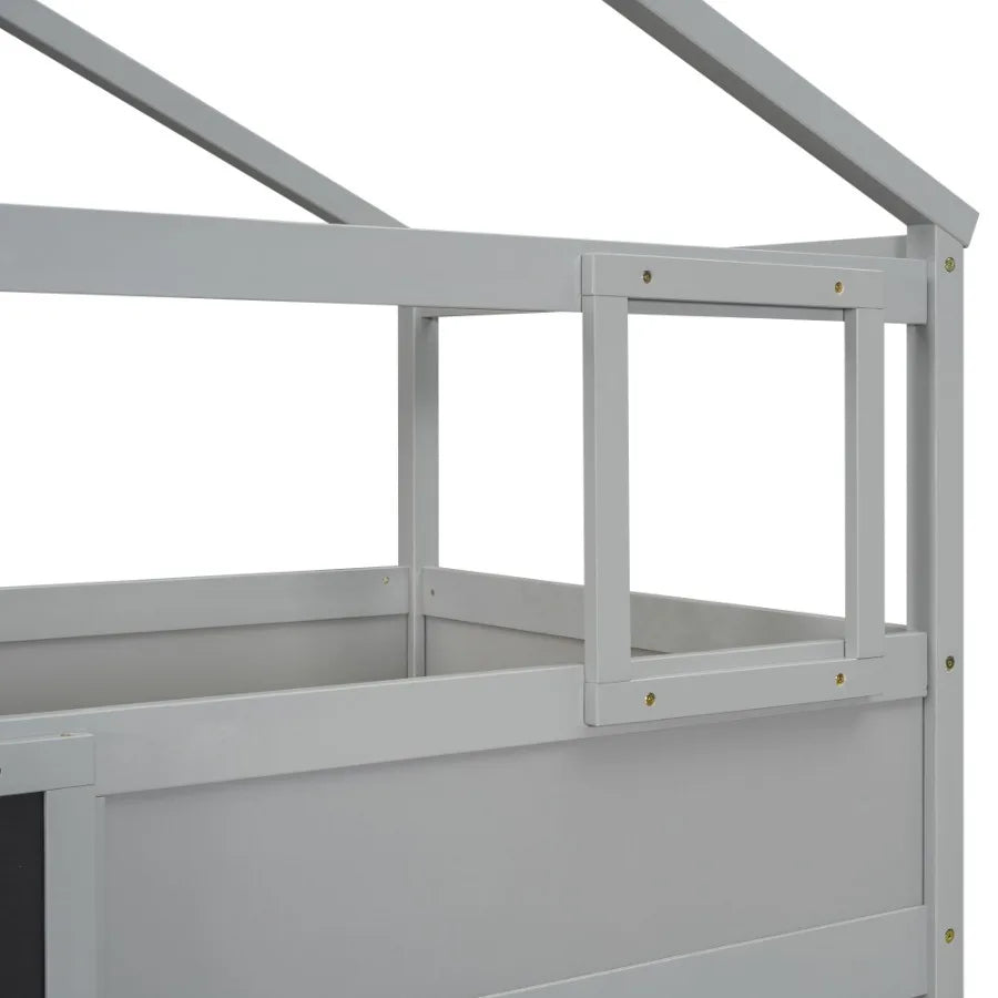 Twin over Full House Bunk Bed with Storage Staircase and Blackboard Gray Old SKU: GX001701AAE