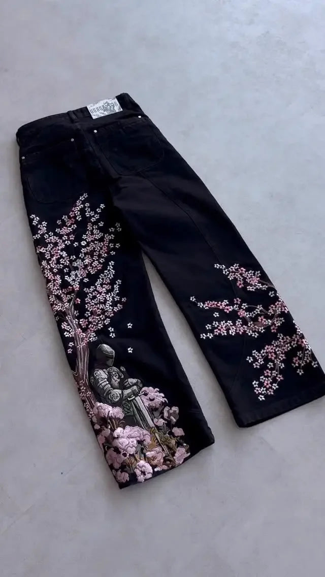 Streetwea Retro Dragon Graphic Jeans Y2K Style Clothing Men Women Japanese Gothic Style Baggy Jeans Black Pants Wide Leg Trouser