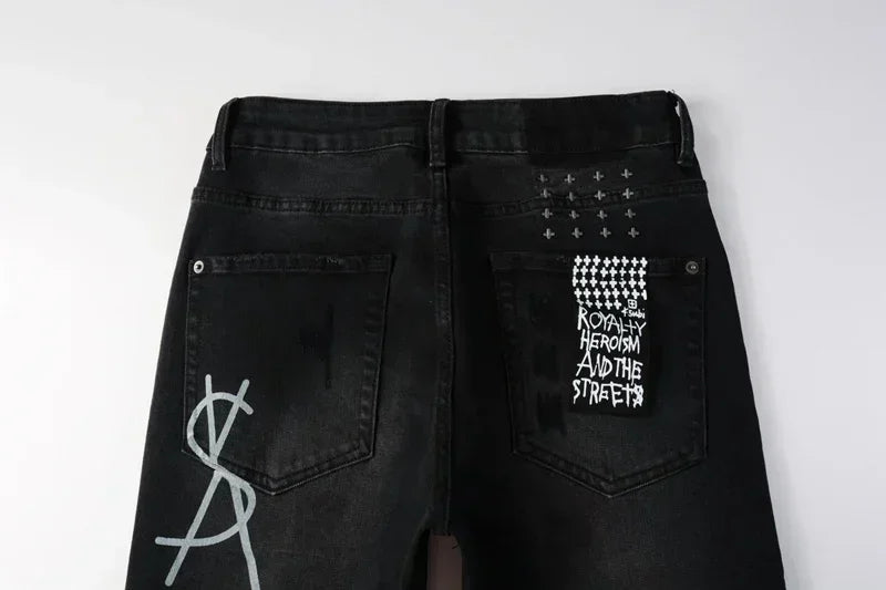 2025 KSUBI Men Personality Multi-style Low Rise Elastic Skinny Denim Pants American Style Ripped Trousers Jeans