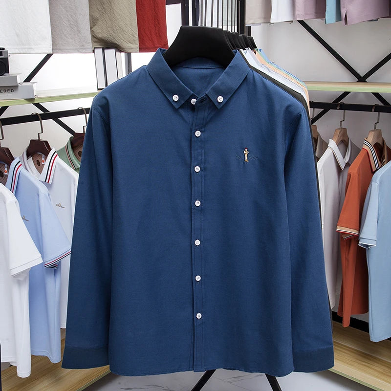 Light luxury fashion men's long sleeve shirt brand cartoon embroidery high-quality business casual solid color golf lapel top