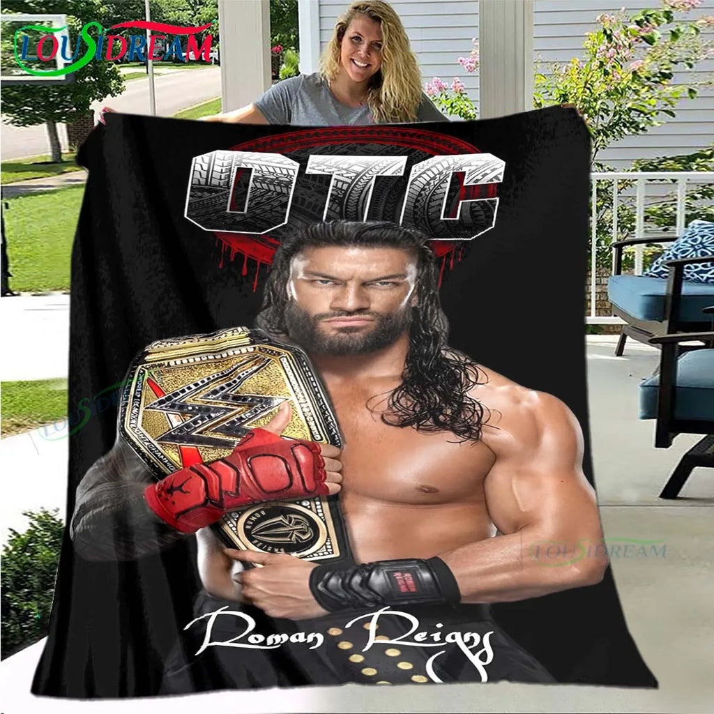 Fashion Wrestling Sport W-Wwe Print Blanket Flannel Thin Blanket Portable Home Travel Office Lunch Break Blanket Bath Towel Gift
