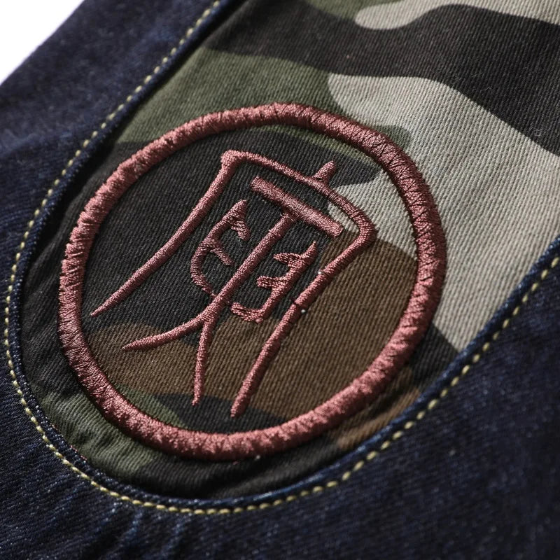 Men Embroidery Denim Shorts Black Hiphop Jeans Pants Cherry Blossom Dragon Totem Washed Zipper Cotton Summer cherry blossoms 024